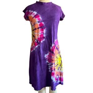 Womens Dress Size Small Purple Tie Dye Handmade Organic Bamboo Hippie Earthy